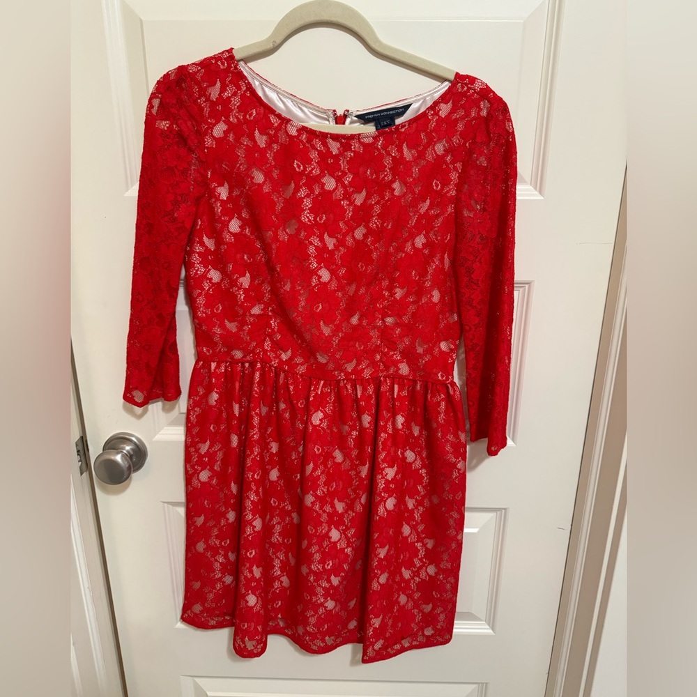 French Connection Lizzie Red Lace Fit & Flare Dress